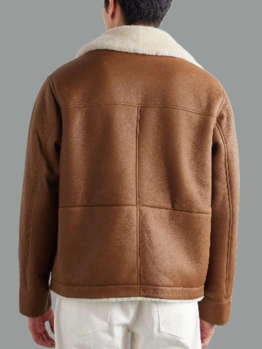 Men's Luxury Tan Brown Shearling Aviator Leather Jacket
