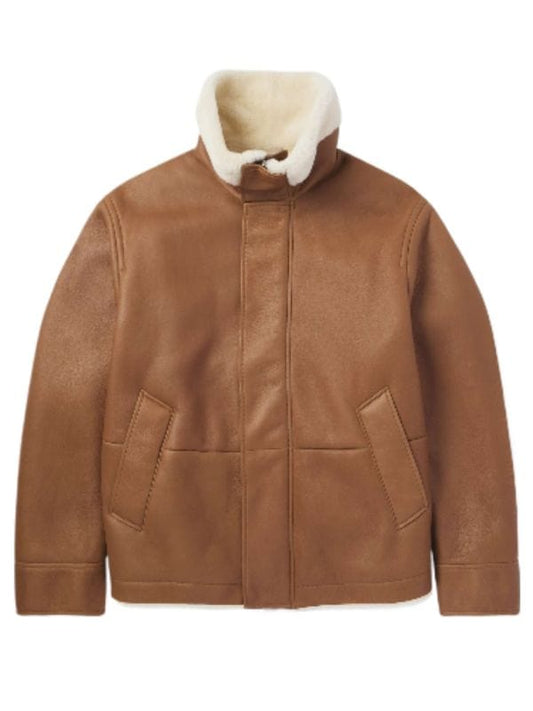 Men's Luxury Tan Brown Shearling Aviator Leather Jacket