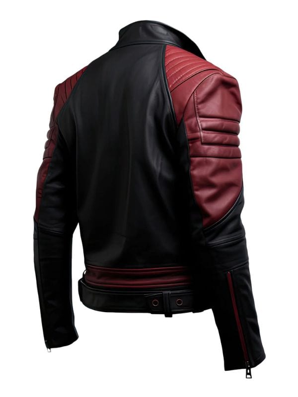 Men’s Maroon & Black Café Racer Leather Jacket – Asymmetric Biker Style by Arna Luxe