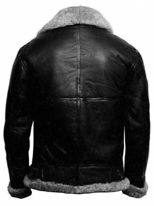 Men’s RAF B3 Black Aviator Jacket, genuine leather with shearling lining and classic shirt collar, B3 bomber jacket for winter