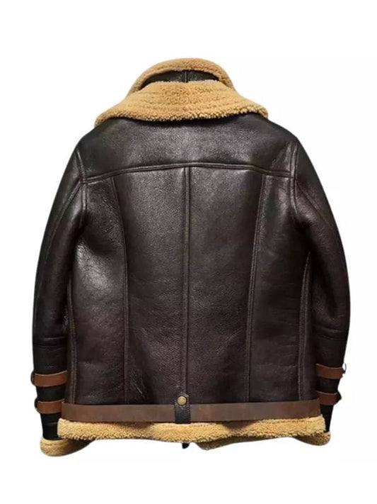 Men's Vintage Brown Shearling Double Collar Leather Bomber Jacket