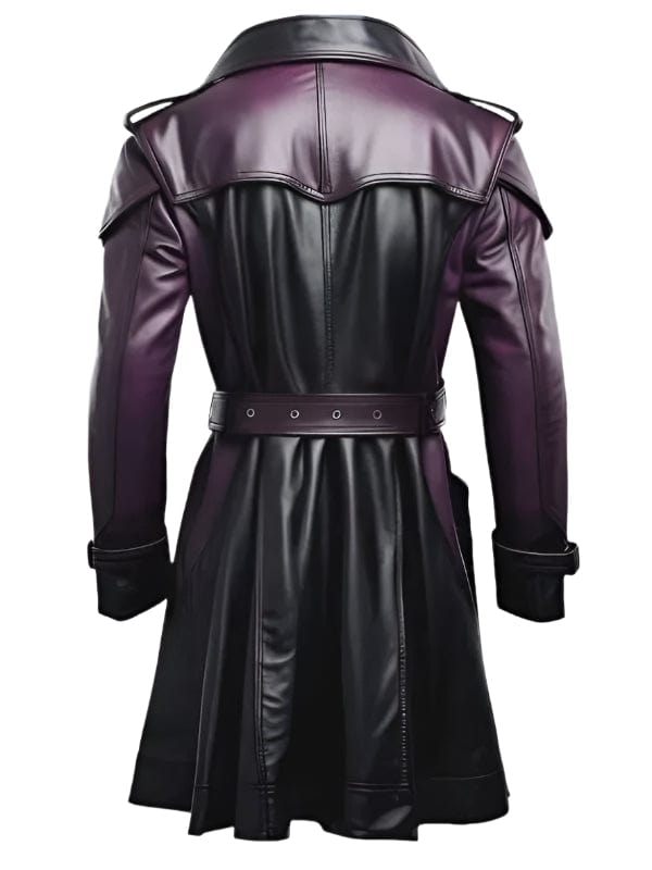 Men's Vintage Steampunk Purple and Black Leather Trench Coat