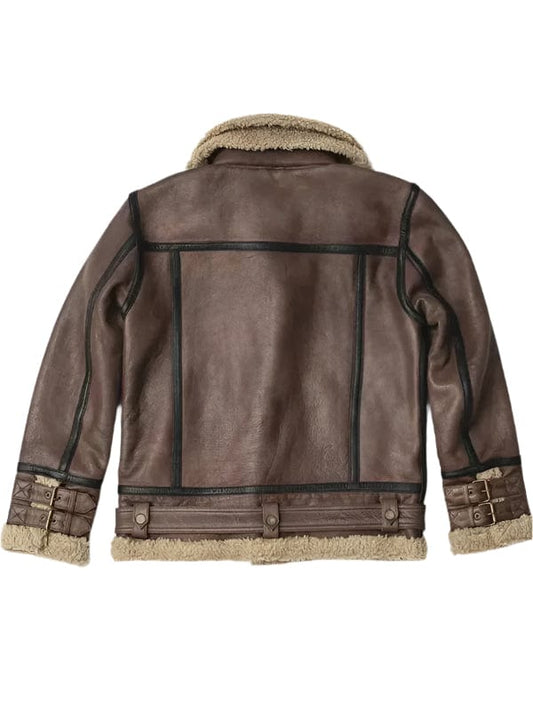 Mens Brown B3 Flight Aviator Leather Shearling Jacket
