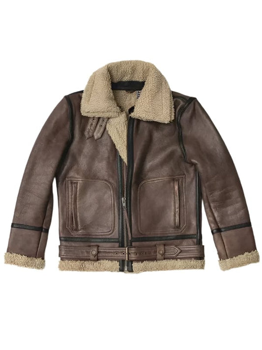 Mens Brown B3 Flight Aviator Leather Shearling Jacket