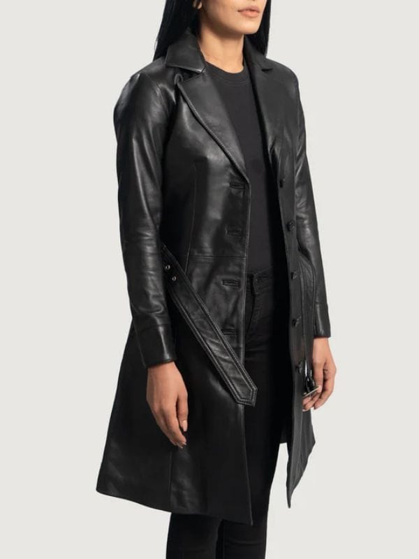Moonlight Black Leather Trench Coat