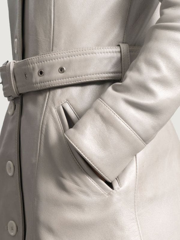 Moonlight Lapel Collar Silver Leather Trench Coat