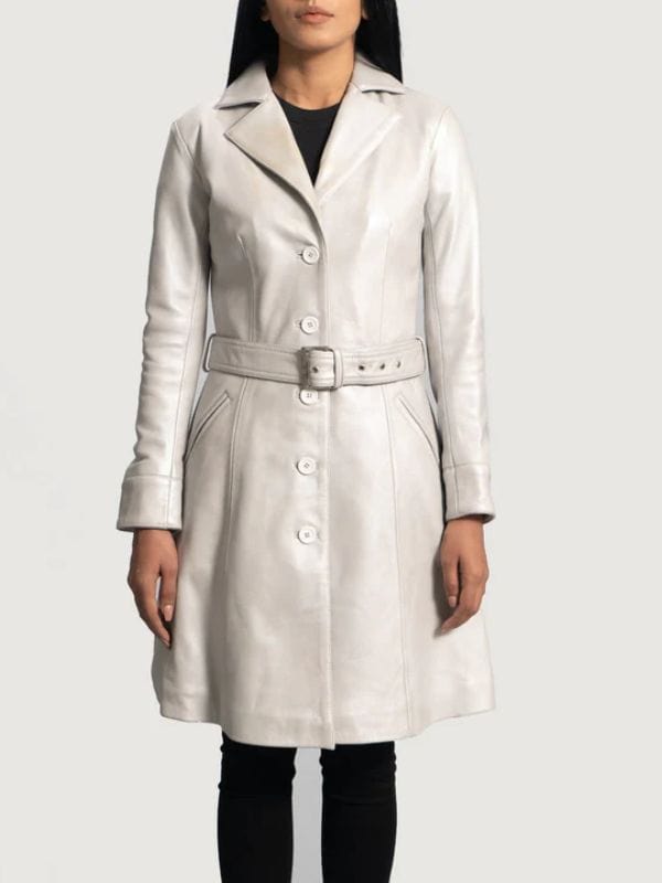 Moonlight Lapel Collar Silver Leather Trench Coat