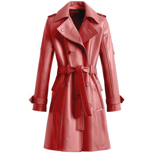 Women’s Tea Pink Leather Trench Coat
