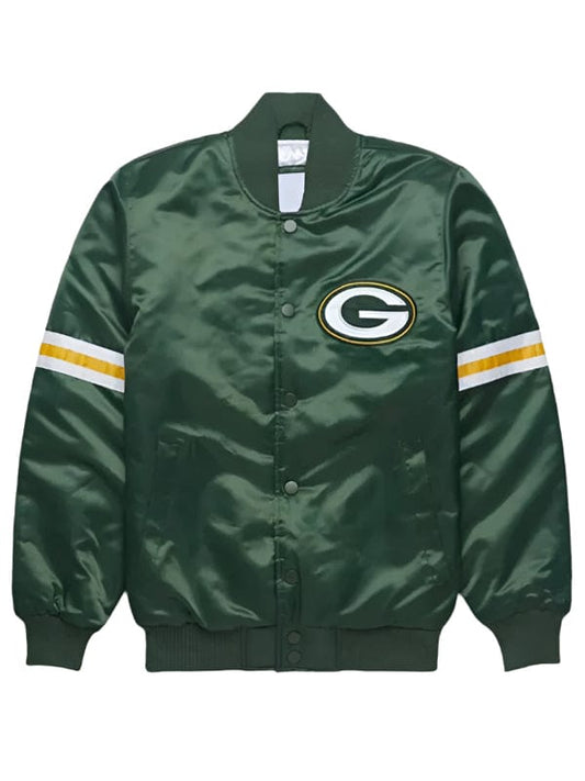NFL Green Bay Packers Green Satin Varsity Jacket
