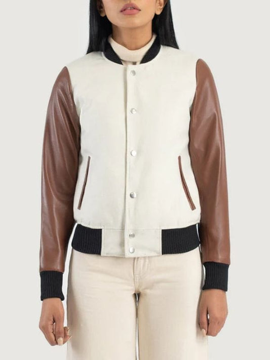 Savant White & Brown Hybrid Varsity Jacket