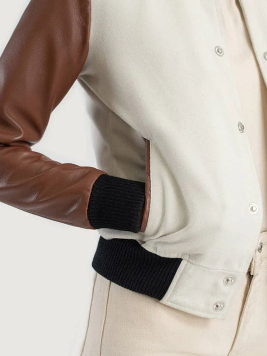 Savant White & Brown Hybrid Varsity Jacket