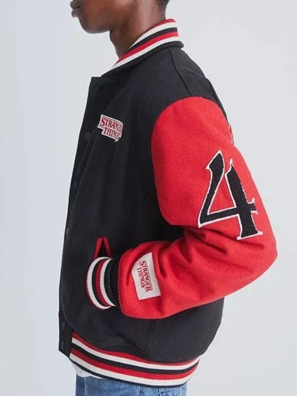 Black and red Hawkins High varsity jacket inspired by Stranger Things