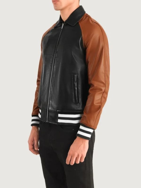 Walton Black & Brown Leather Varsity Jacket