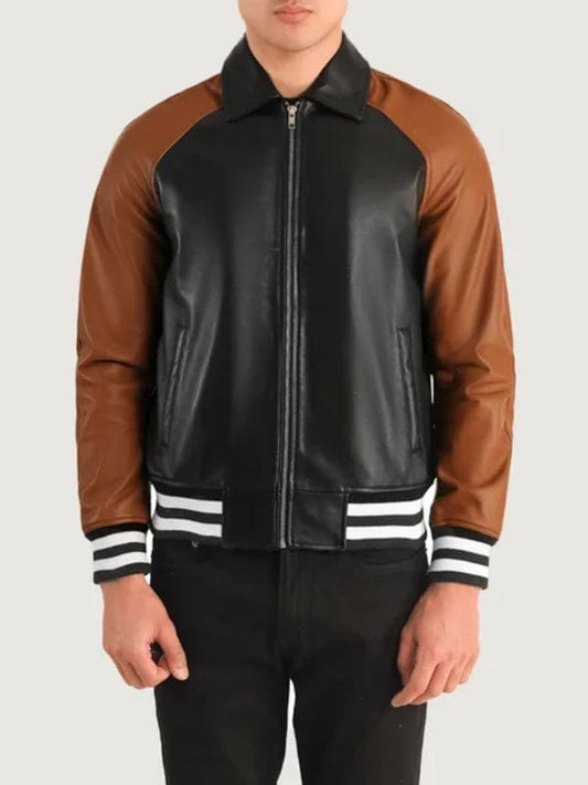 Walton Black & Brown Leather Varsity Jacket