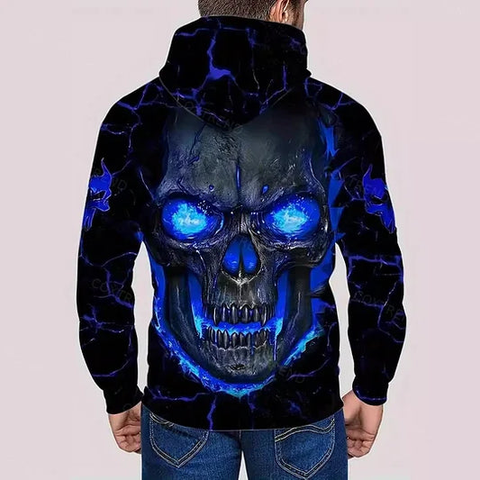 Men’s sinister skull Halloween hoodie full print evil skull design scary Halloween outfit pullover
