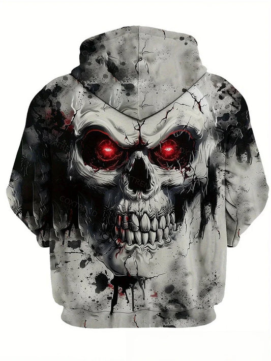 Men’s skull print hoodie Halloween streetwear full print dark gothic casual wear