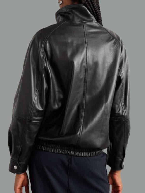 Women's Chic & Comfortable Oversized Black Leather Bomber Jacket