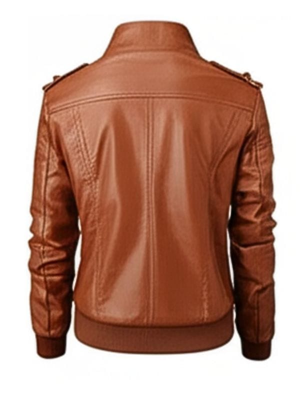 Women's Cognac Brown Leather Bomber Jacket