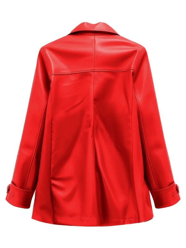 Women’s Genuine Sheepskin Double Breasted Red Peacoat