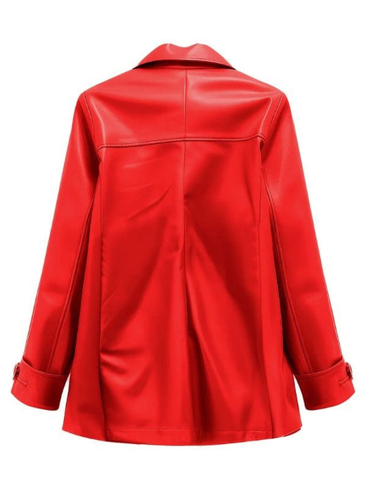 Women’s Genuine Sheepskin Double Breasted Red Peacoat