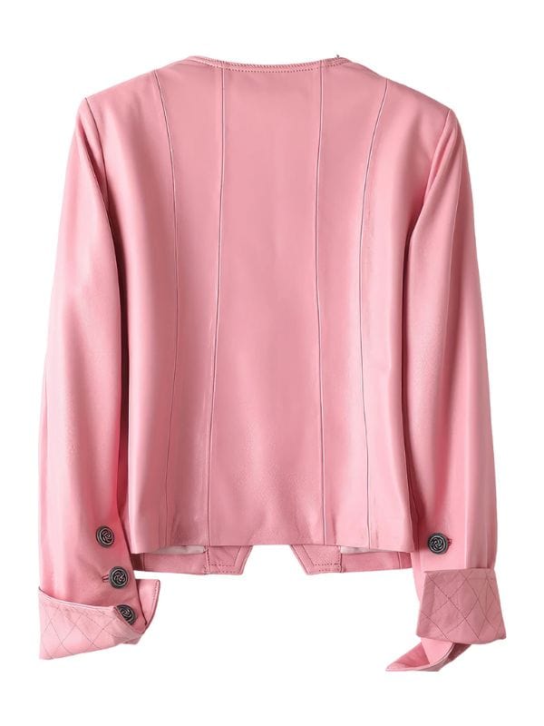 Women’s Lady Cropped Pink Leather Jacket