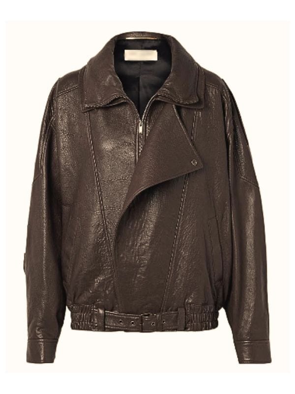 Women's Oversized Textured Brown Leather Bomber Jacket