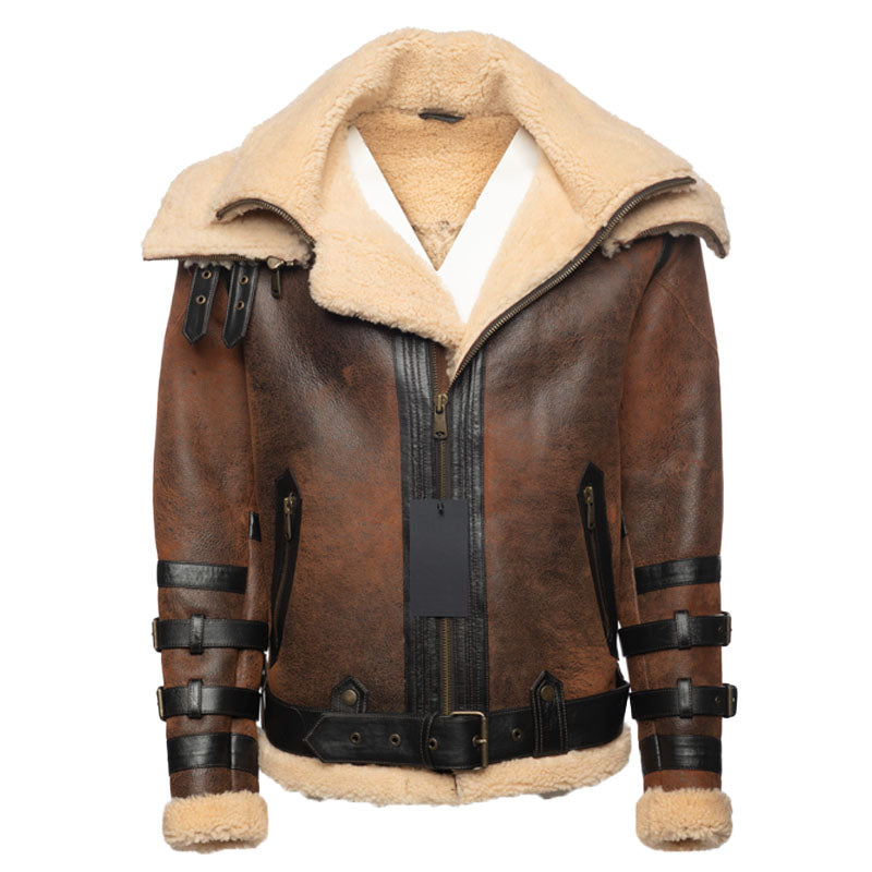 “Women’s brown and black quilted motorcycle jacket with faux fur collar by Arna Luxe”