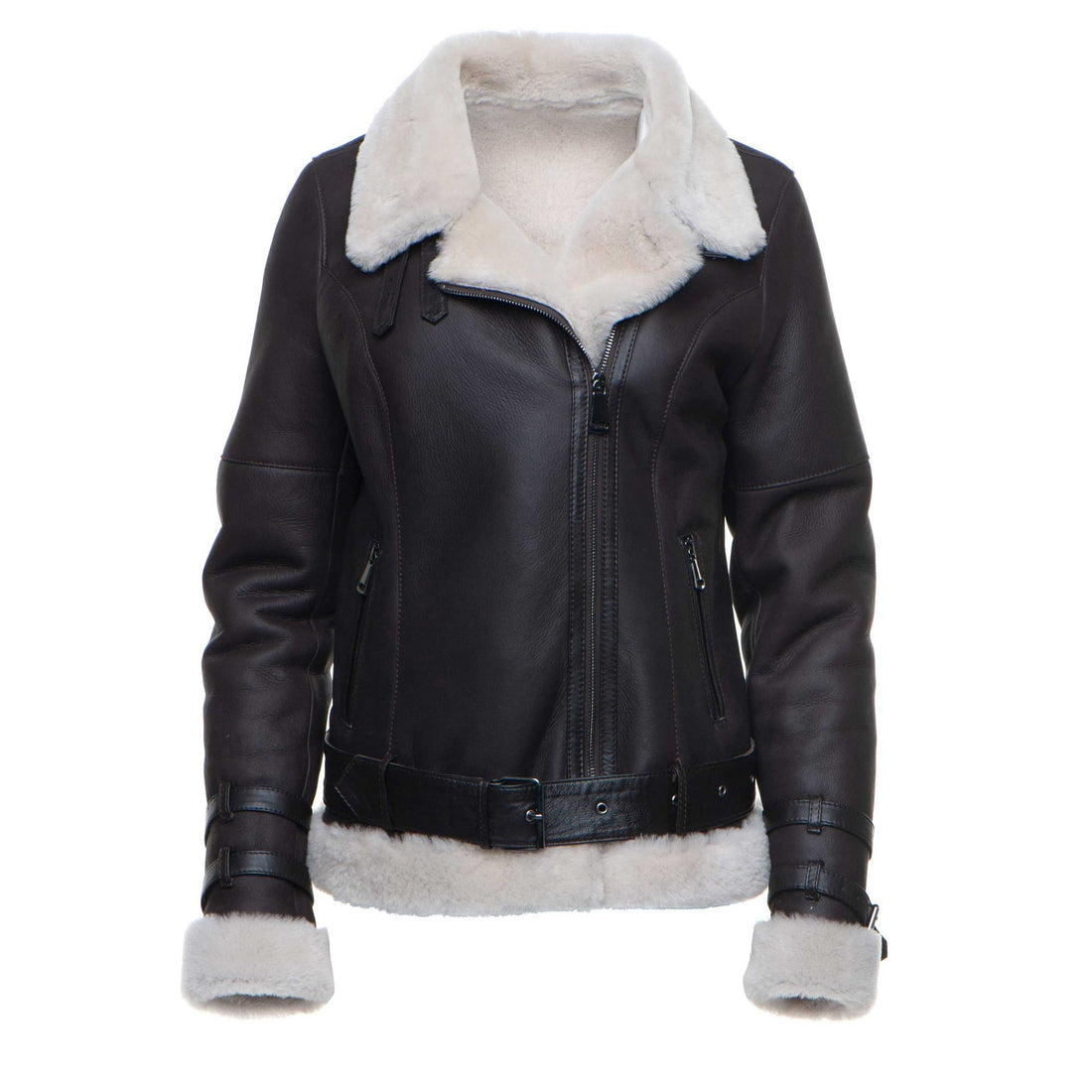 Classic shearling aviator jacket in tan leather.