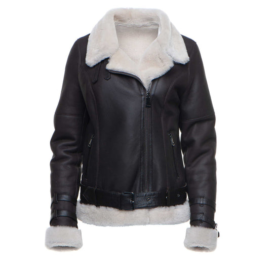 Classic shearling aviator jacket in tan leather.
