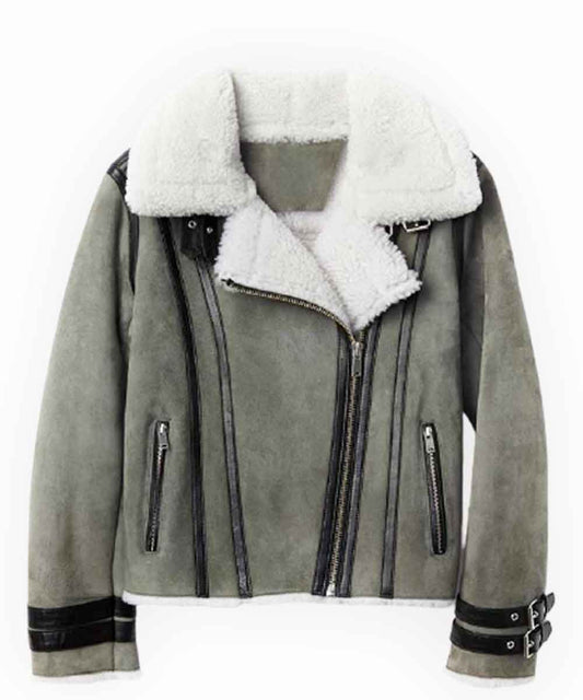 Lucas Sinclair shearling collar denim jacket inspired by cinematic style.