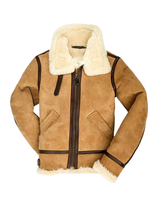 Vintage aviator shearling jacket inspired by classic pilots.