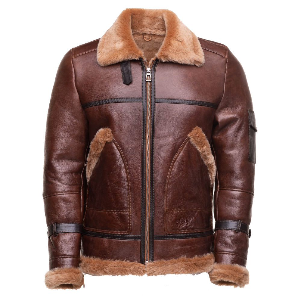Men’s classic brown B3 shearling flight jacket