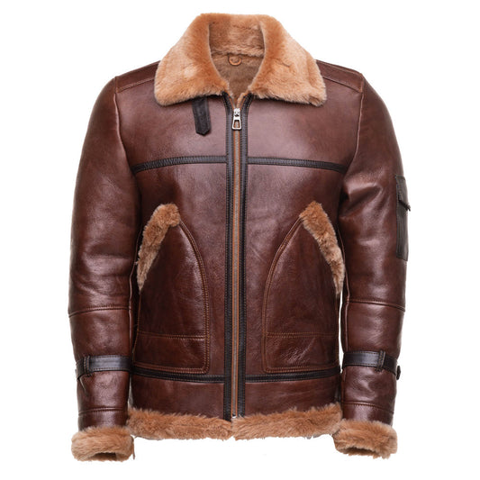 Men’s classic brown B3 shearling flight jacket