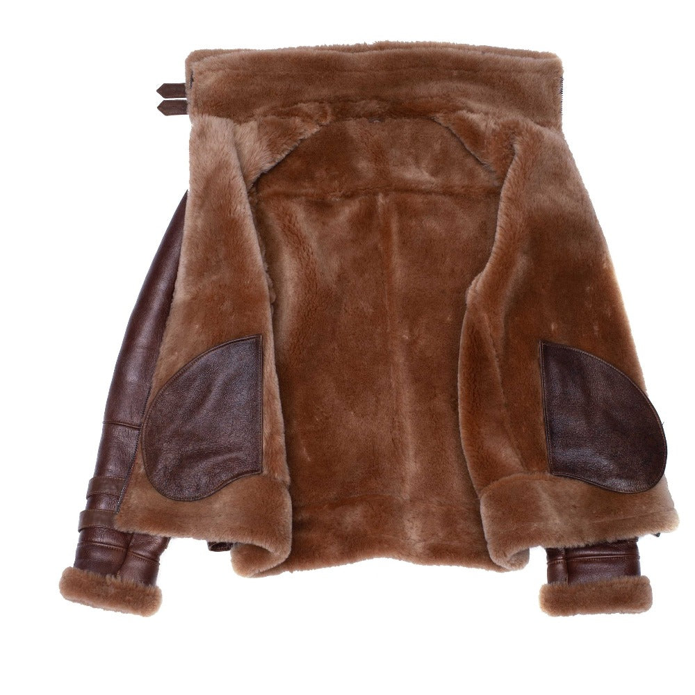 Display of ArnaLuxe shearling jackets in neutral tones under studio lighting