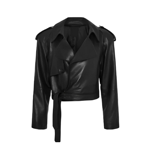 Leather care products beside ArnaLuxe oversized jacket on wooden hanger