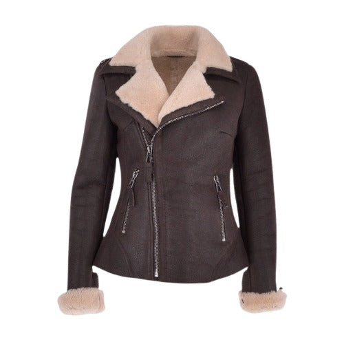 Brown shearling jacket – genuine sheepskin bomber outerwear by Arna Luxe