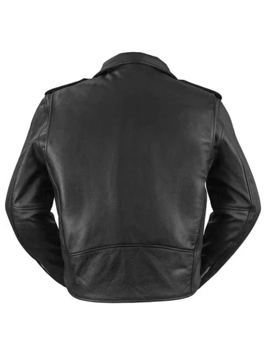 Classic black moto jacket with asymmetric zippers