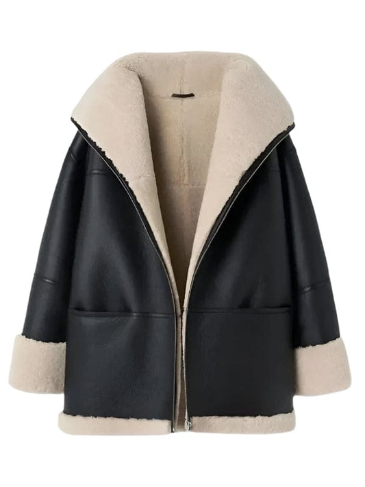 “Luxury leather shearling coat for winter – genuine sheepskin jacket for men and women”