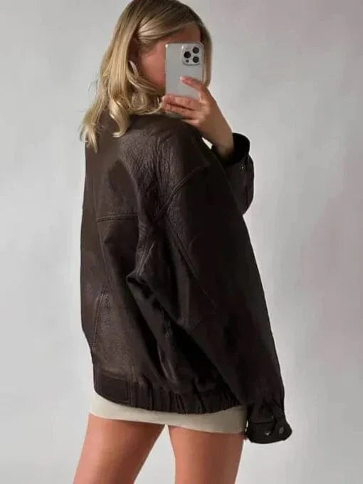 oversized leather jacket women streetwear outfit