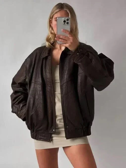 Oversized leather jacket women – cinematic outerwear by Arna Luxe