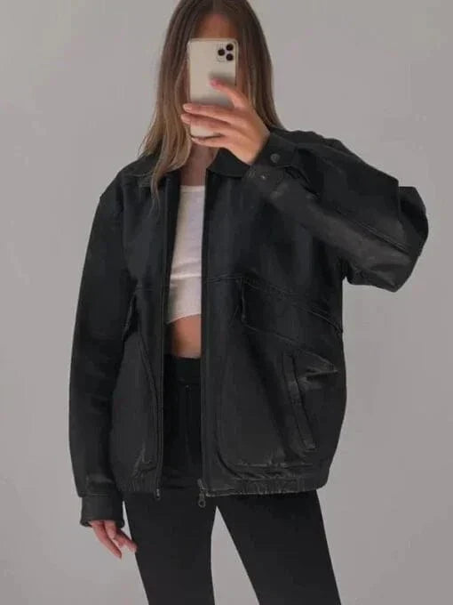 womens leather jacket fashion outfit
