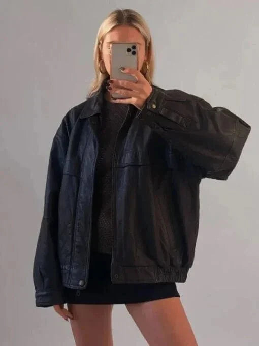 Oversized leather jacket – black and brown streetwear by ArnaLuxe