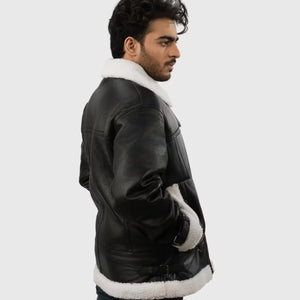 Men’s B-3 Black Leather Shearling Jacket