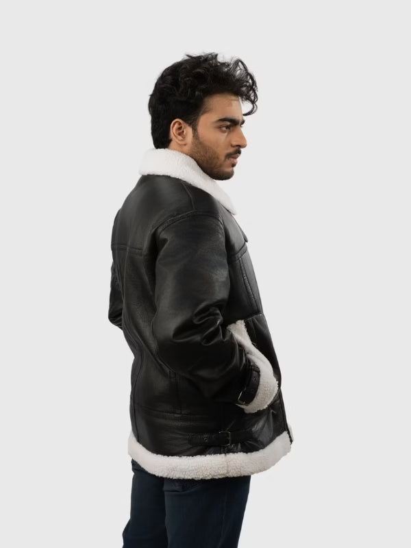 Men’s B-3 Black Leather Shearling Jacket