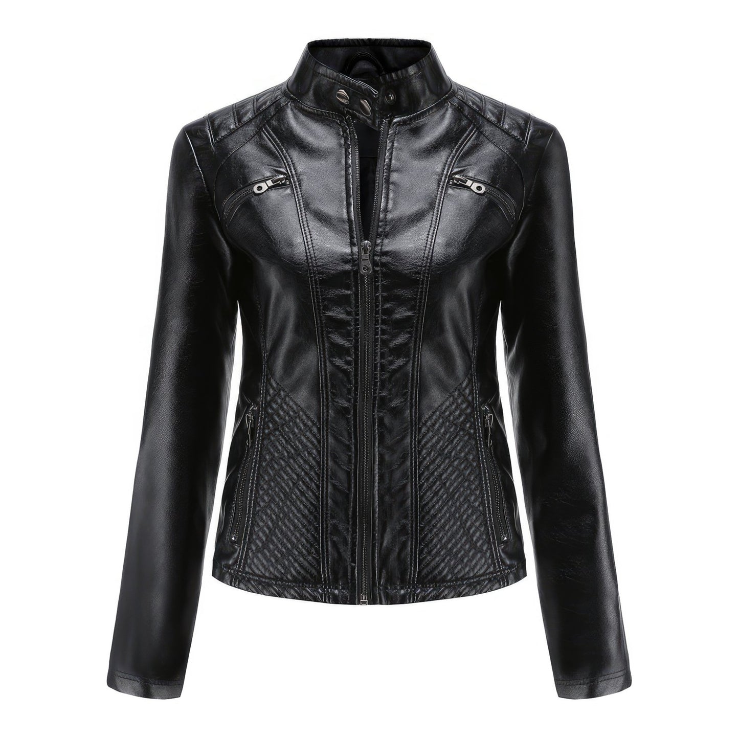 Black Leather Biker Jacket for Women