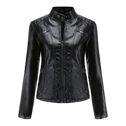 Black Leather Biker Jacket for Women