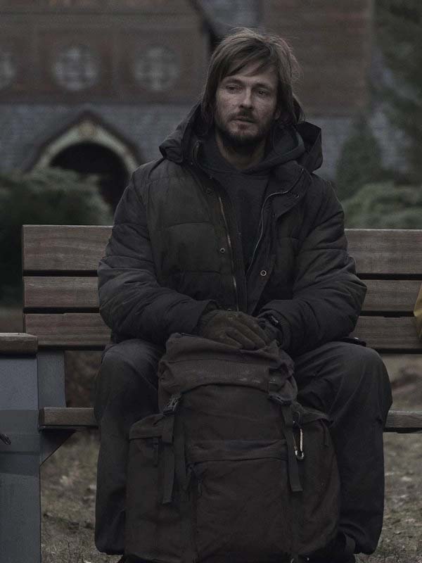 Men’s black quilted puffer jacket with cinematic Netflix style
