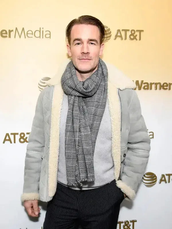 James Van Der Beek Grey Shearling Bomber Jacket