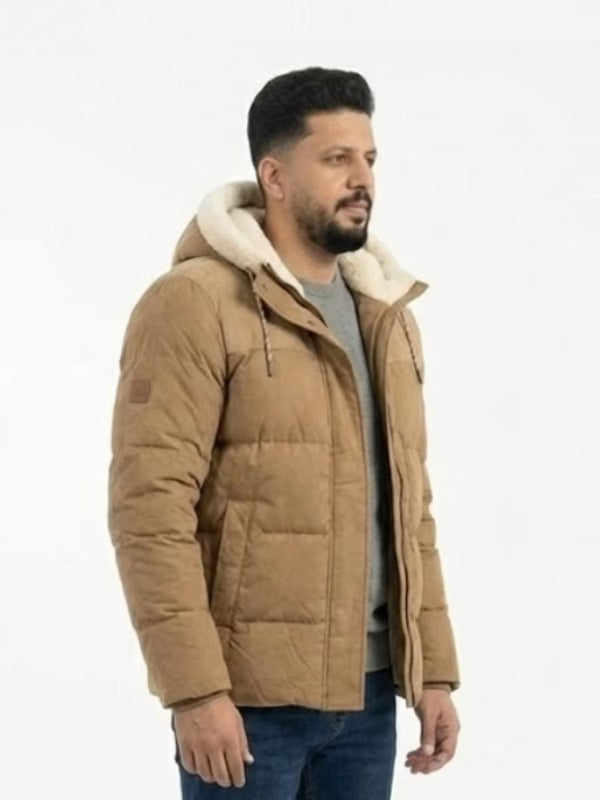 Men’s Shasta Down Shearling Hooded Puffer Jacket