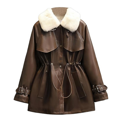 Women’s Auburn Genuine Sheepskin Sherpa Shearling Faux Fur Lined Fashion Winter Leather Jacket